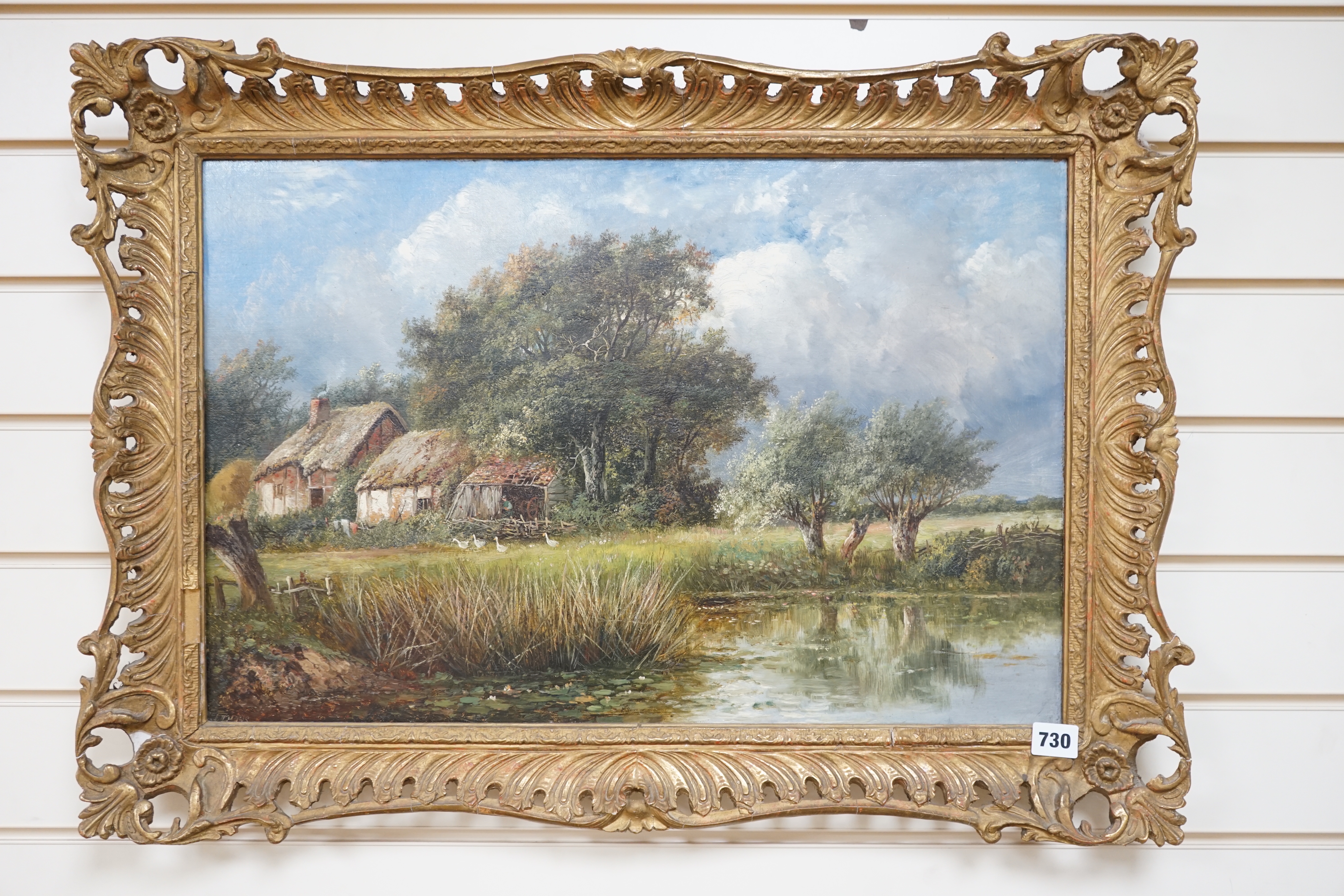 Joseph Thors (1835-1920), oil on canvas, Ducks by a cottage, signed, 39 x 59cm